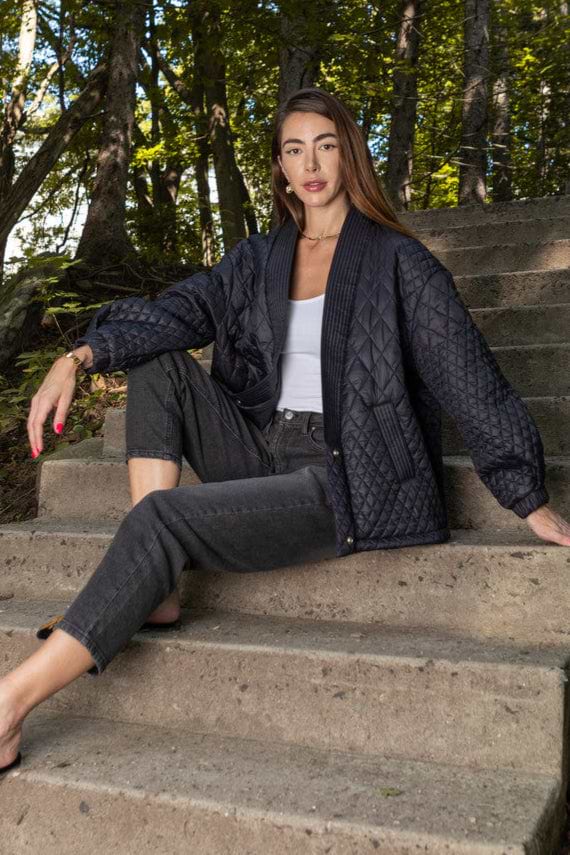 Diamond Quilted Jacket - Black