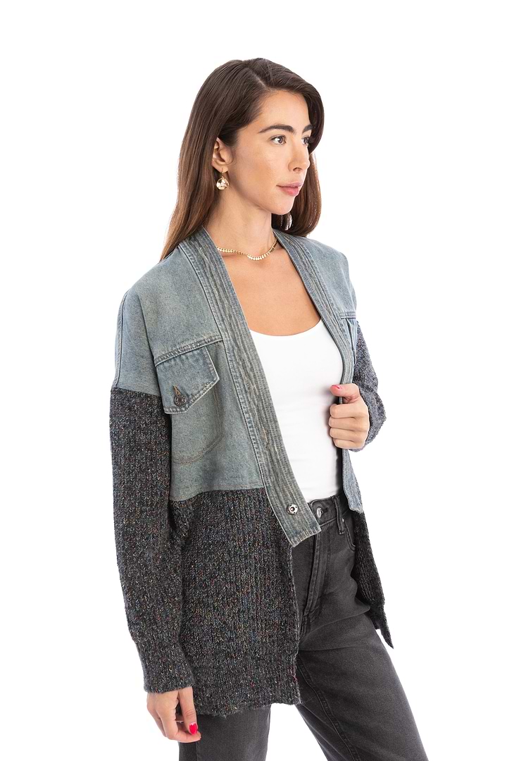 Denim and Grey Combo Jacket - Dim Gray