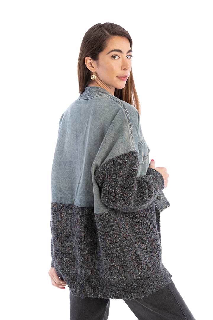 Denim and Grey Combo Jacket - Dim Gray