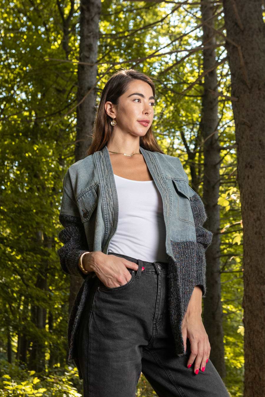 Denim and Grey Combo Jacket - Dim Gray