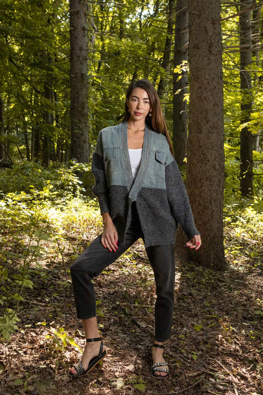 Denim and Grey Combo Jacket - Dim Gray