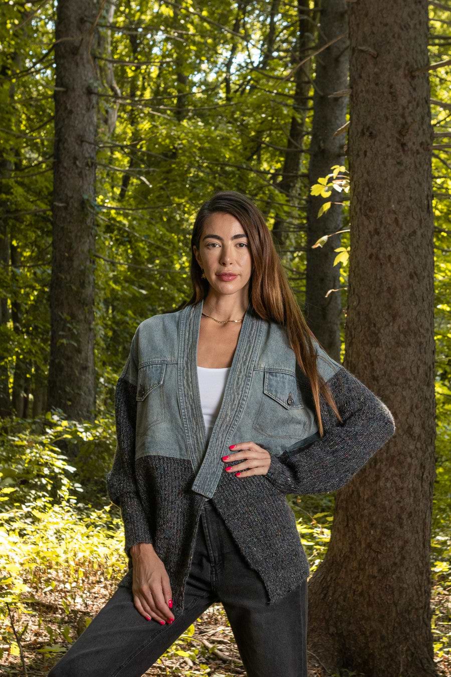 Denim and Grey Combo Jacket - Dim Gray