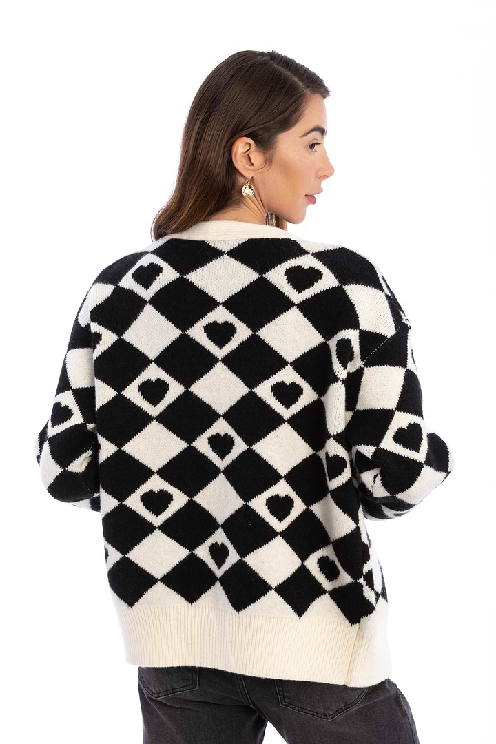 Checkered Hearts Cardigan - Black
