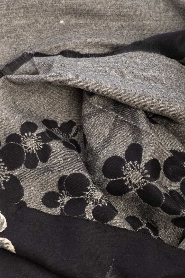 Two Color Floral Reversible Scarf - Black
