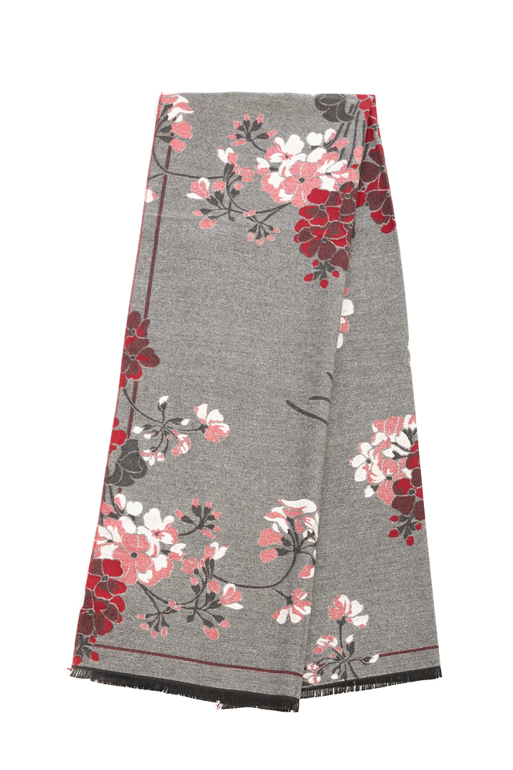 Reversible Floral Scarf For Winter - Grey