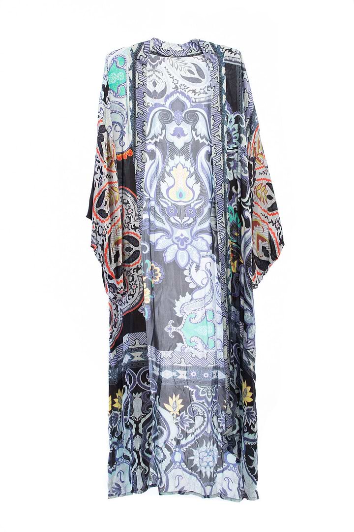 Margo Multi Paisley Print Kimono Powder Blue