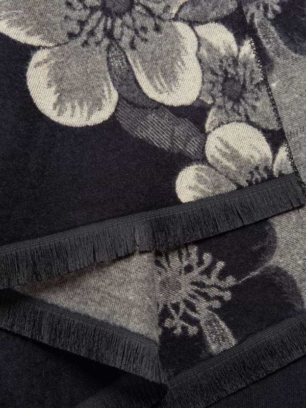 Two Color Floral Reversible Scarf - Black