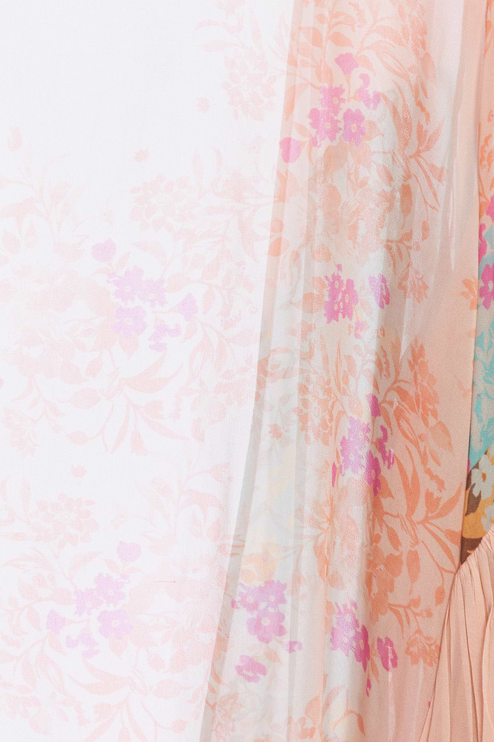 Mystical Garden Ruffle Sleeve Kimono - Peachpuff