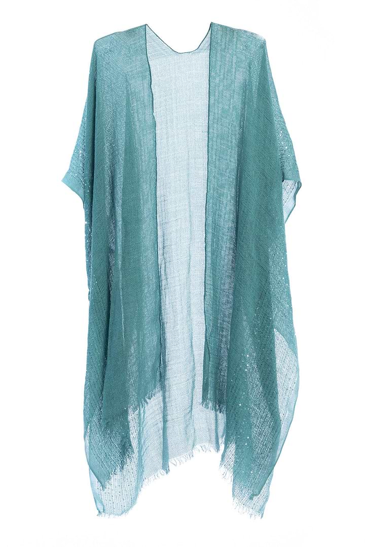 Shimmering Sequin Ruana - Turquoise
