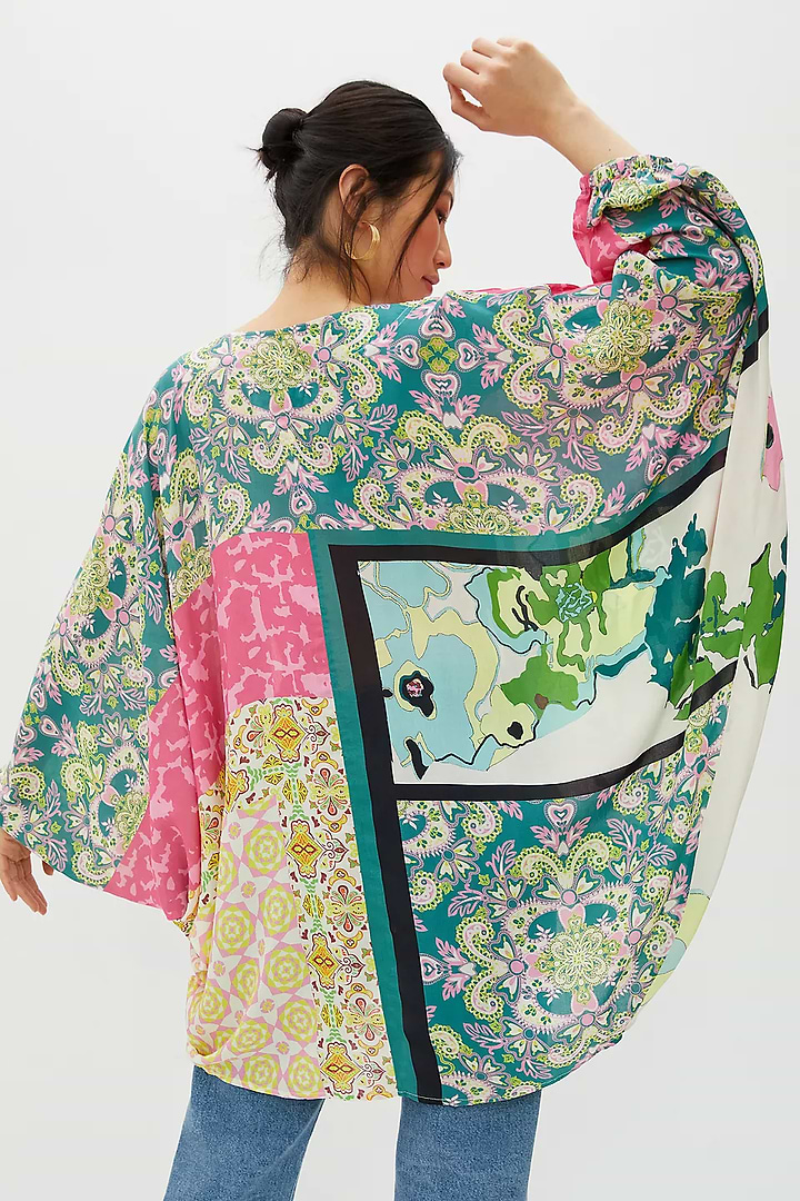Multicolored Mixed Patterned Kimono - Pink
