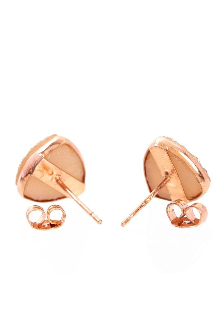 Pyramid Druzy Stone Stud Earring Gold