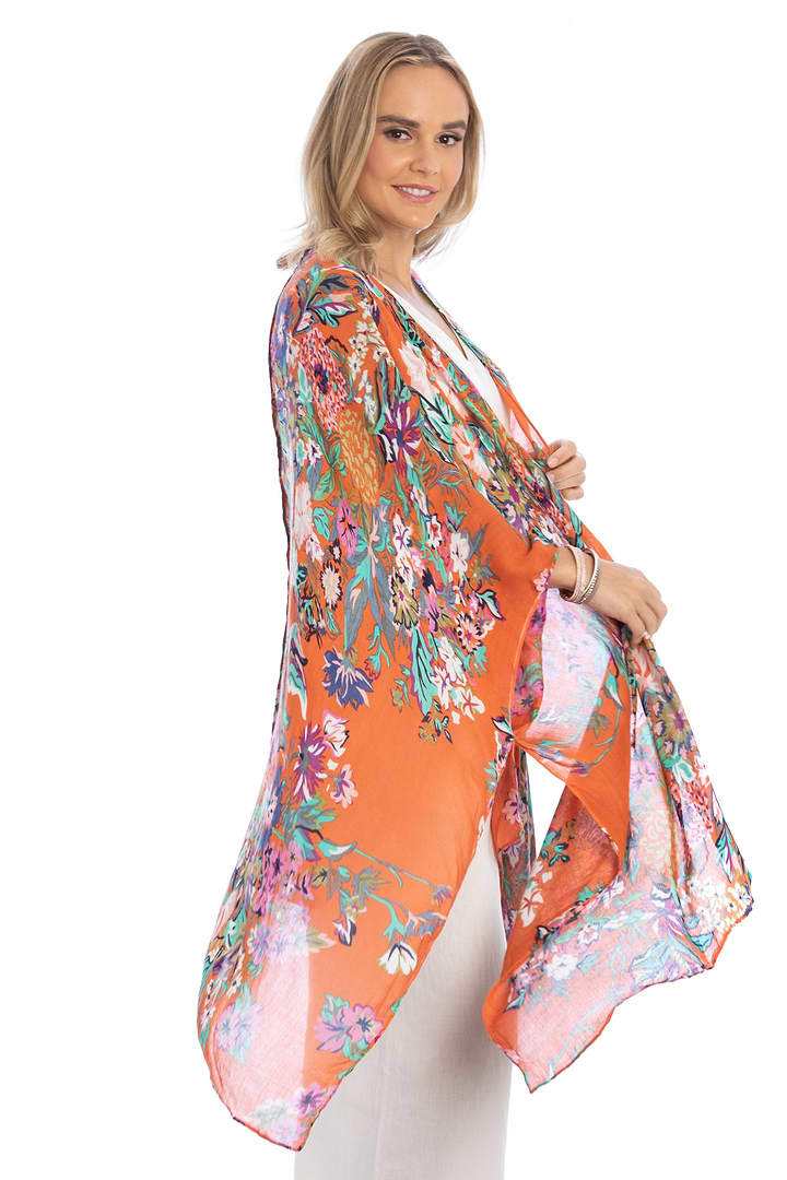 Flowy Floral Kimono - SAACHI - Coral