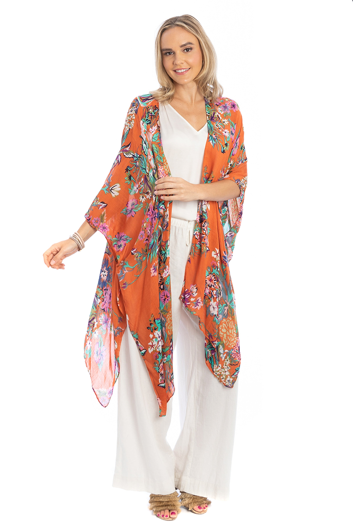 Flowy Floral Kimono - SAACHI - Coral