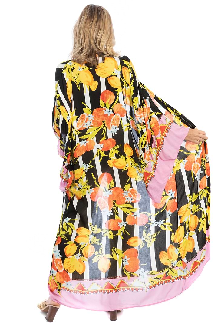 Citrus Print Kimono Long - Black