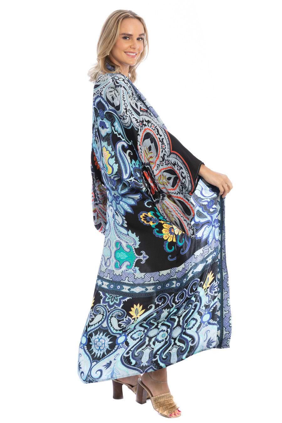 Margo Multi Paisley Print Kimono Powder Blue