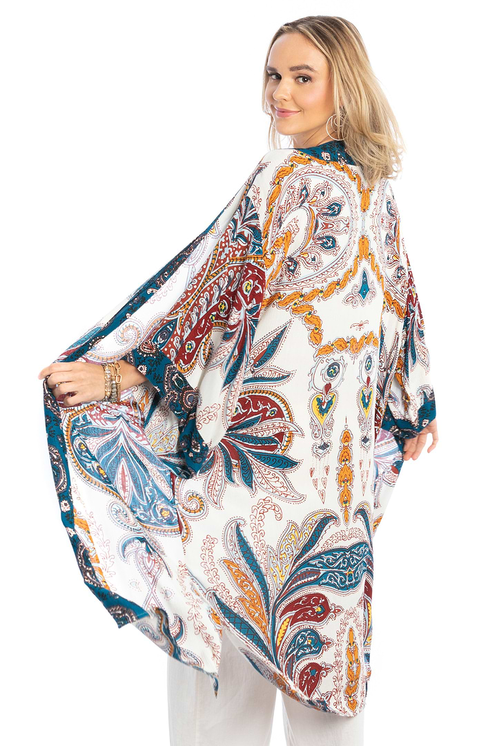 Multicolored Paisley Kimono Duster Long - Blue