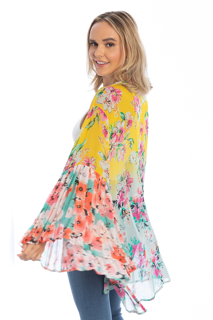 Mystical Garden Ruffle Sleeve Kimono - Yellow