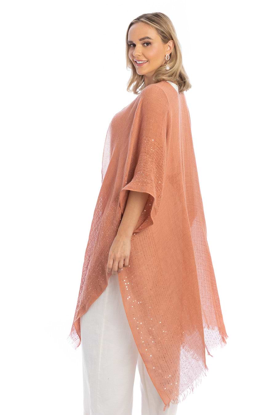 Shimmering Sequin Ruana - Dark Salmon