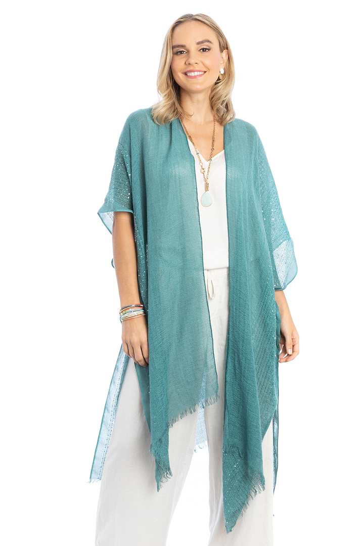 Shimmering Sequin Ruana - Turquoise