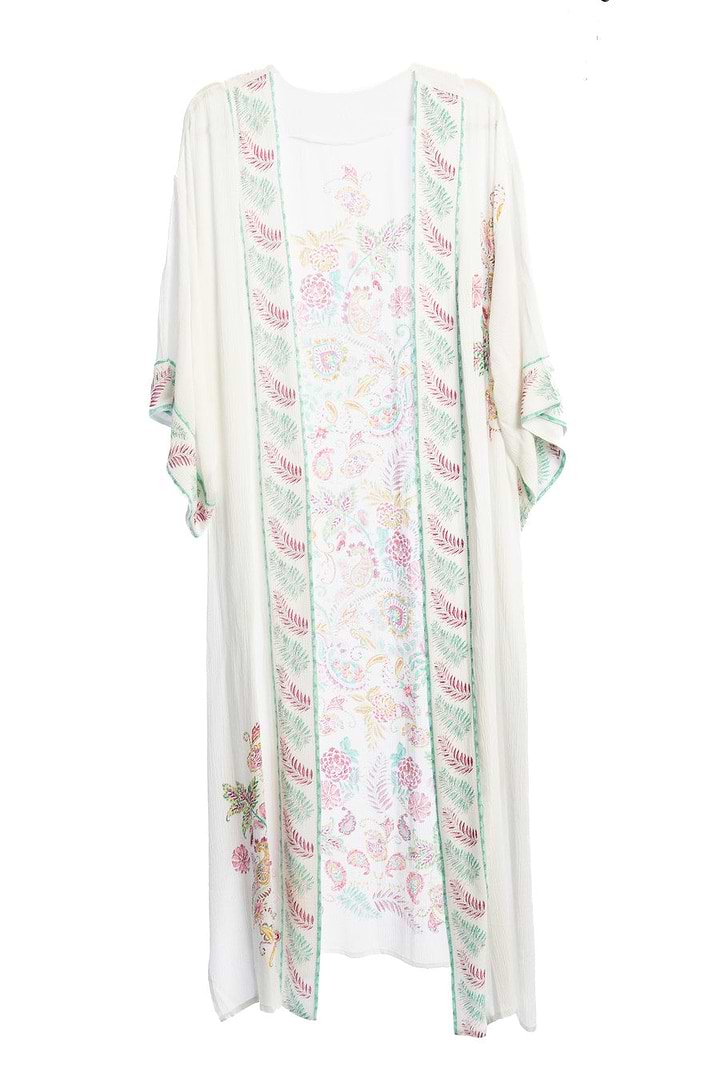 Flowy Paisley Kimono Long - White