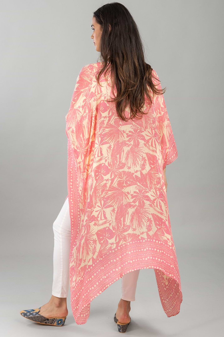 Tropical Print Kimono - Light Coral