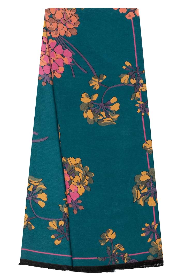 Two Tone Floral Reversible Scarf - Teal