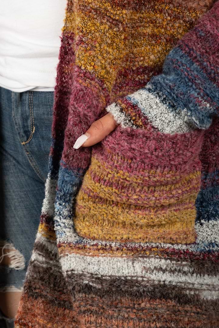 Fur Collared Long Cardigan Sweater - Indian Red