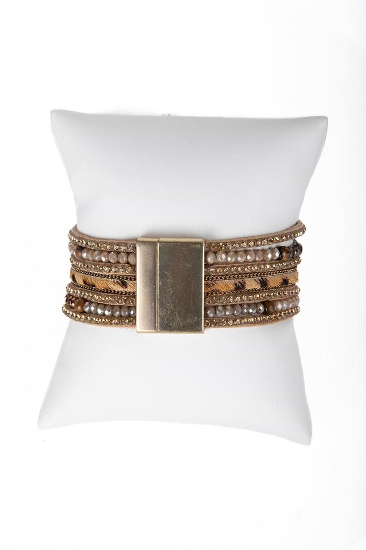 Beaded Animal Fur Bracelet - Camel