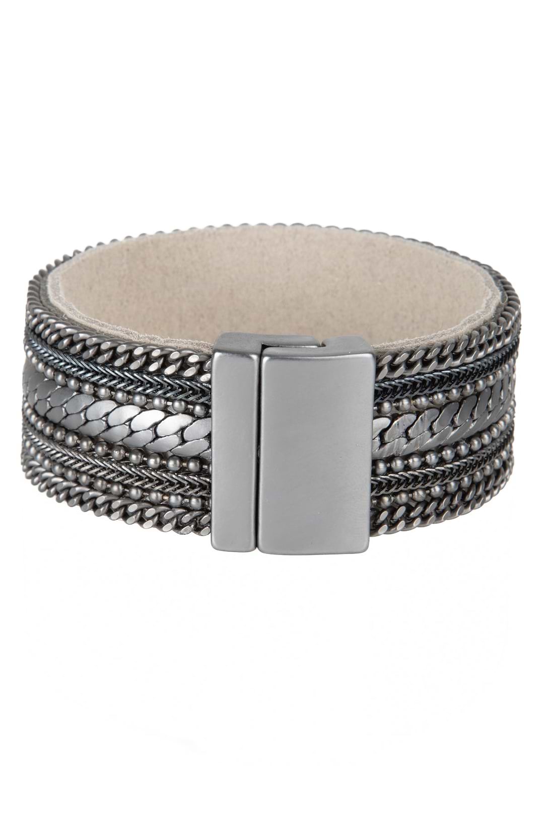 Dainty Chains Leather Bracelet - Gunmetal