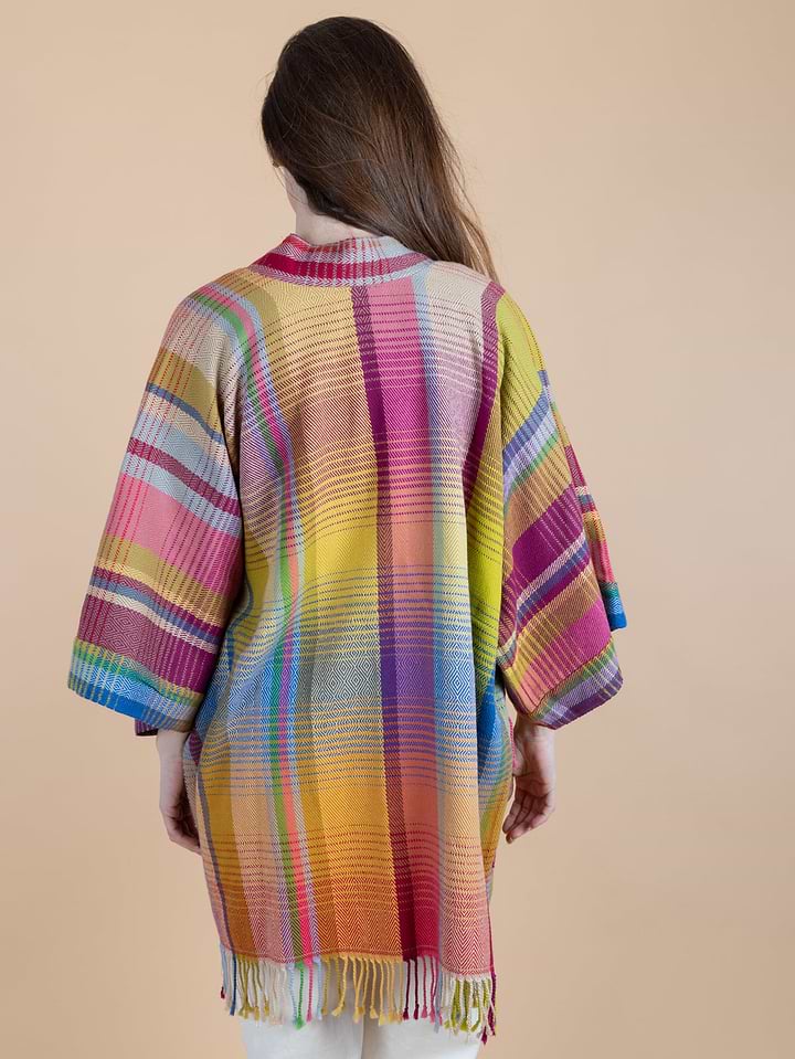 Rainbow Tartan Long Jacket - Green Yellow