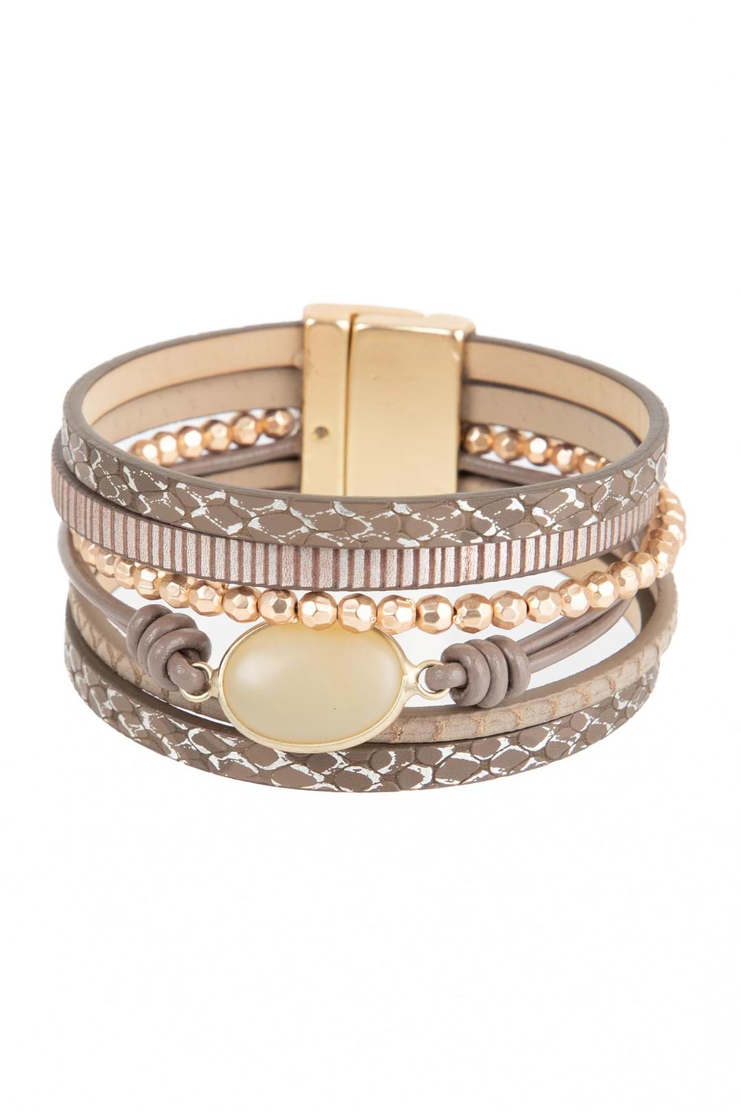 Beaded Leather Agate Bracelet - BROWN