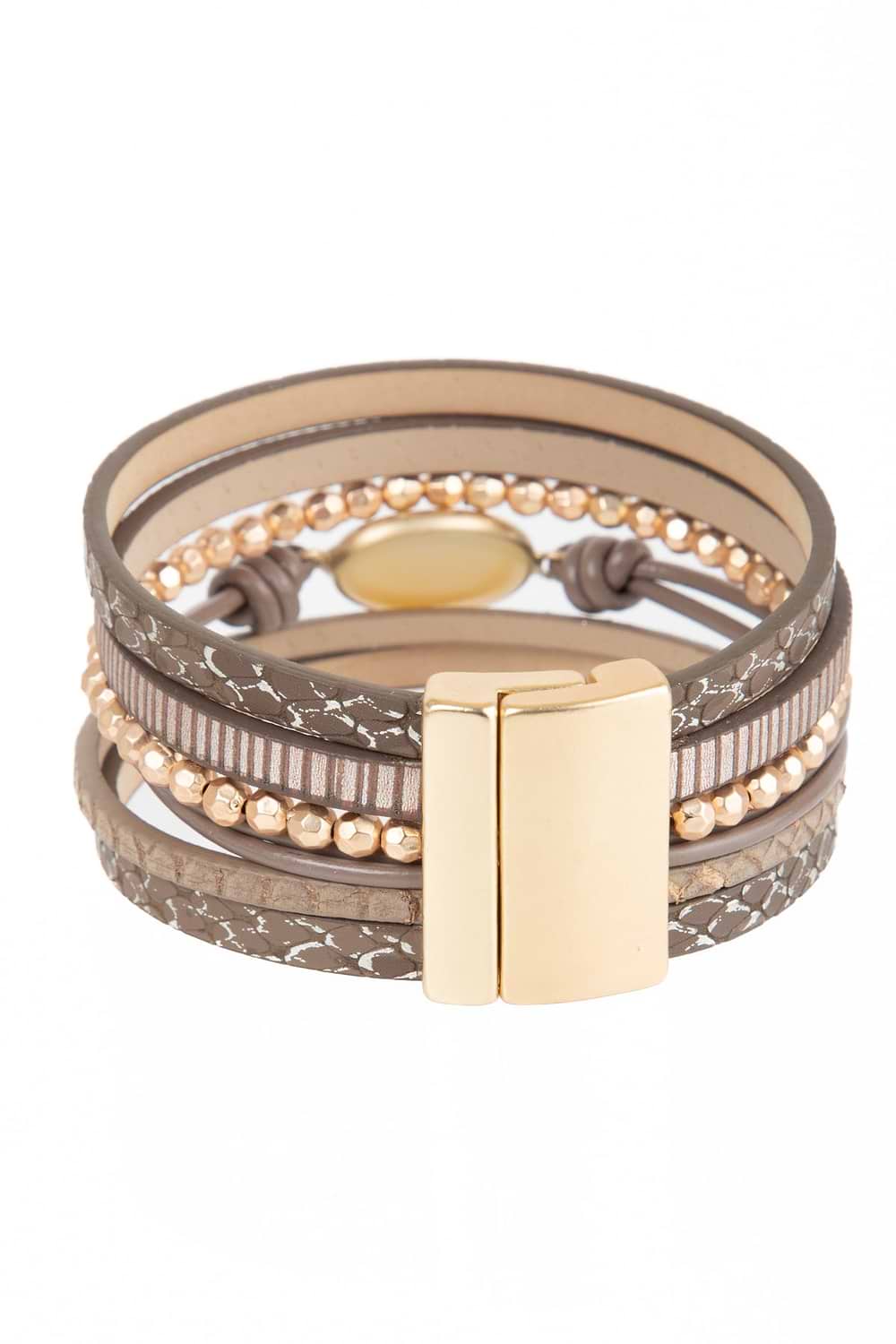 Beaded Leather Agate Bracelet - BROWN
