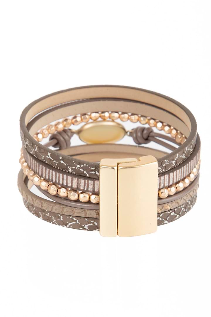 Beaded Leather Agate Bracelet - BROWN