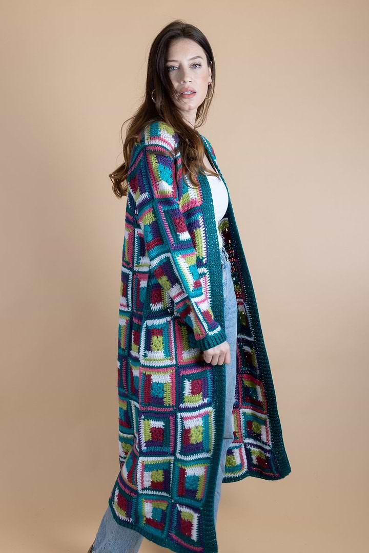 Crochet Long Cardigan Marrakesh Jacket - Teal