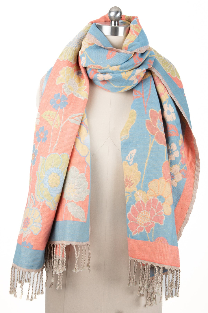Fiore Pastel Reversible Scarf - Aqua