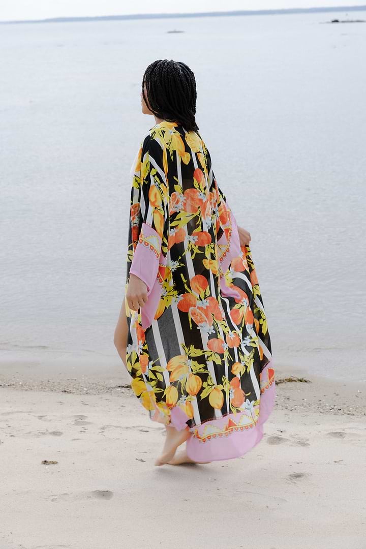 Citrus Print Kimono Long - Black