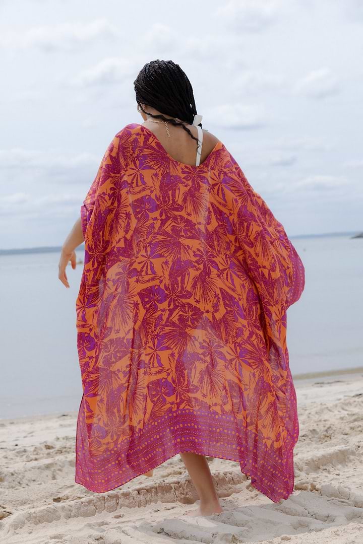Tropical Print Kimono - Fuchsia