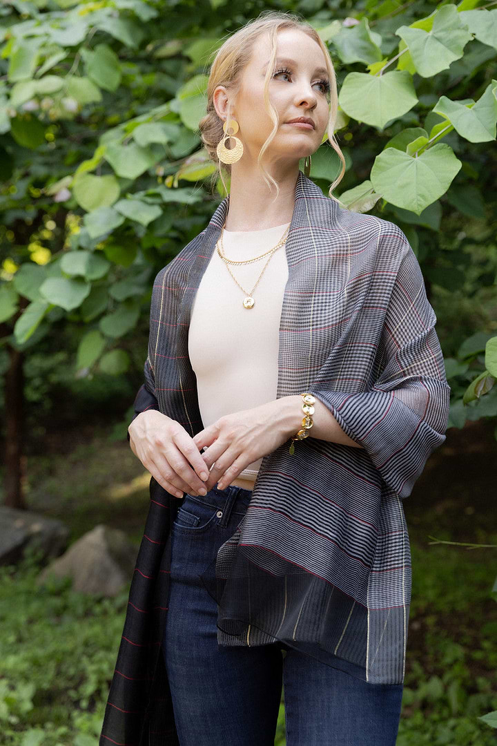Plaid Patterned Reversible Scarf - Black