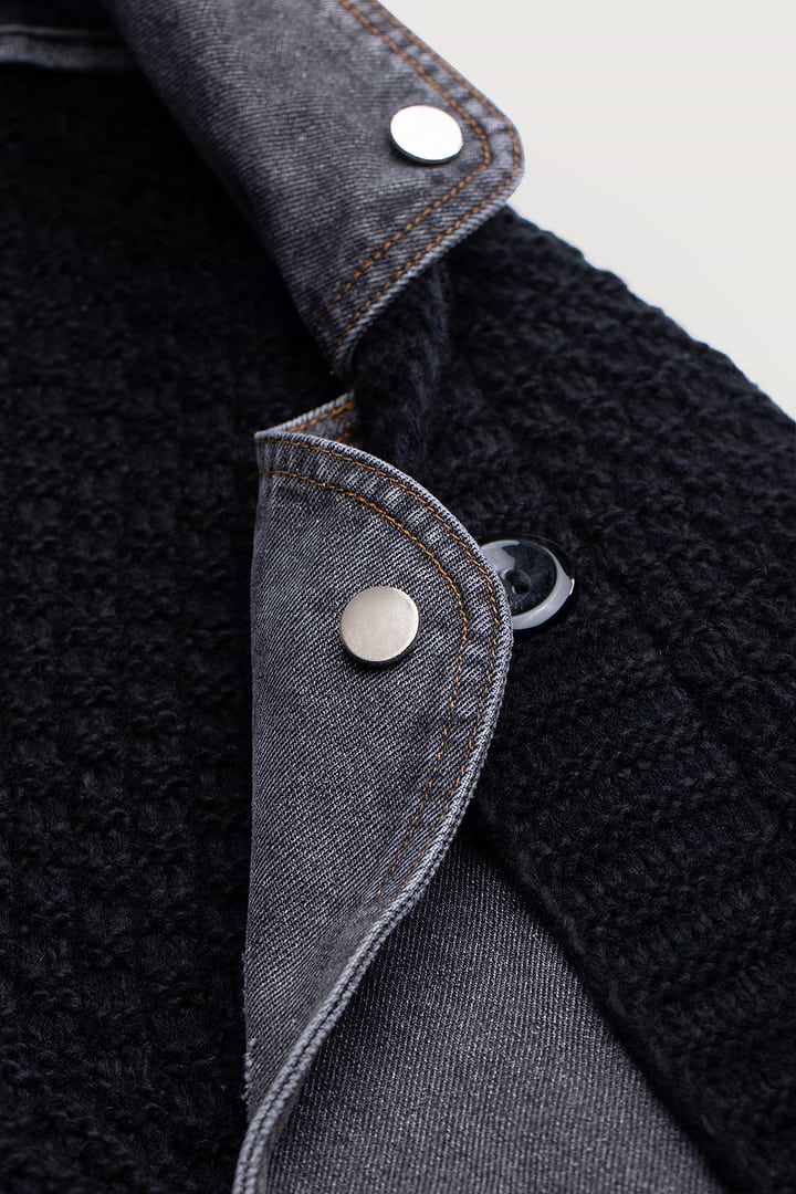 Denim Knit Cardigan - Black