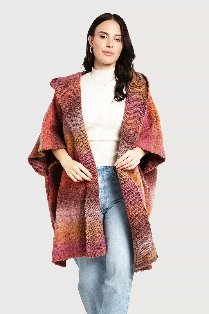Hooded Kimono Multicolor Gradient Light Coral