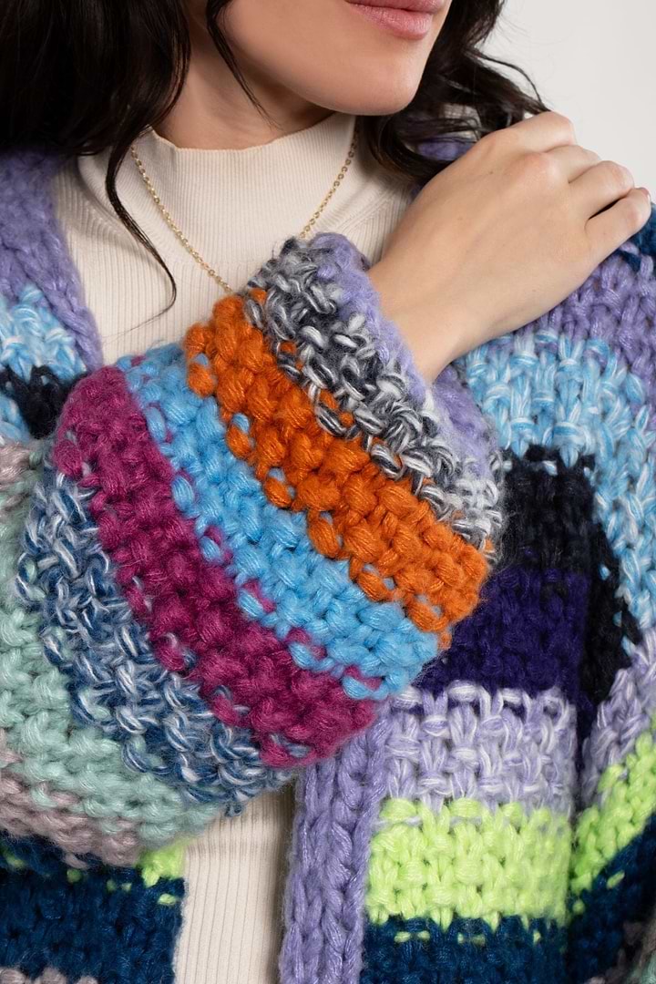 Rainbow Knitted Cardigan - Light Blue