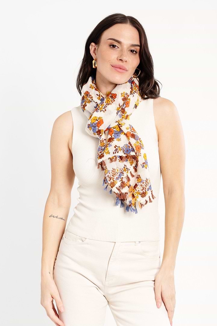 Atalia Multi Floral Scarf - Ivory