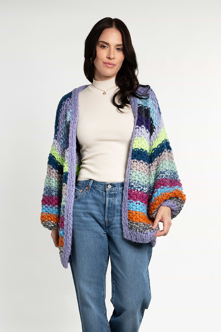 Rainbow Knitted Cardigan - Light Blue
