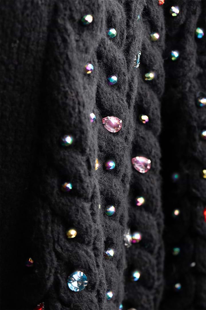 Cable Knit Cardigan Gemstone Pattern - Black