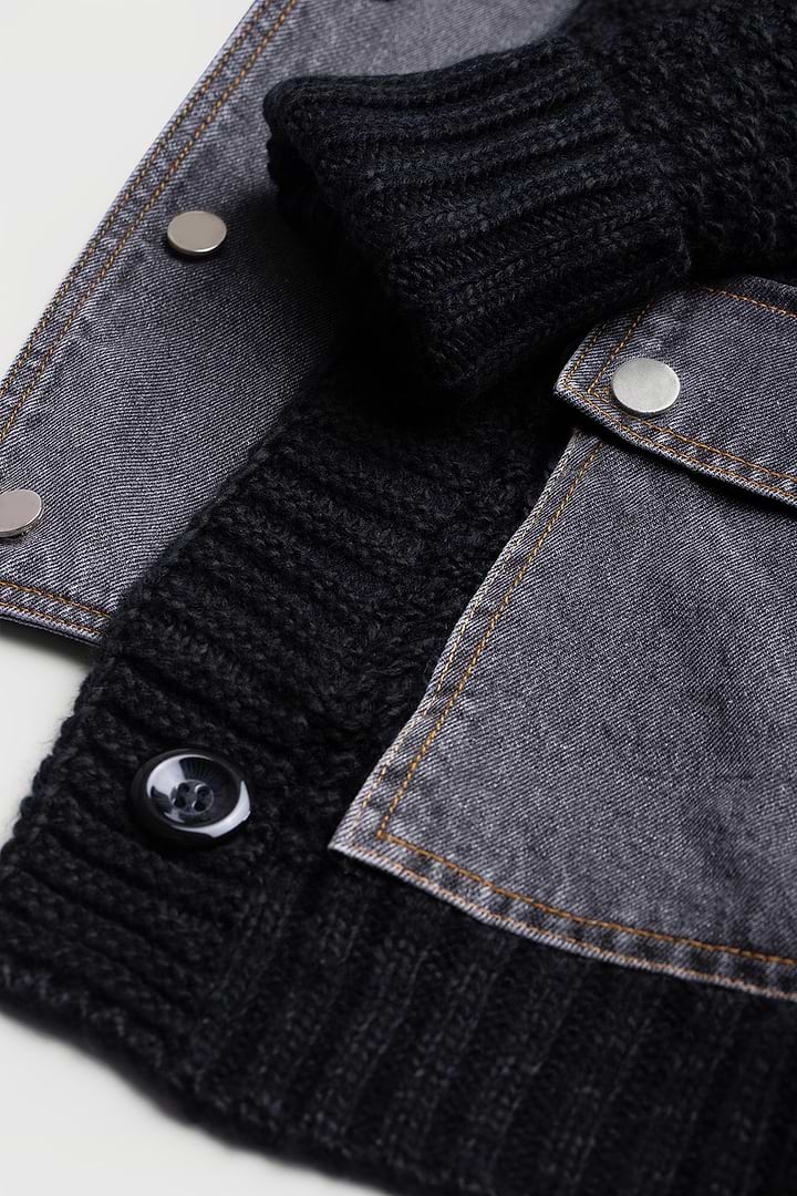 Denim Knit Cardigan - Black