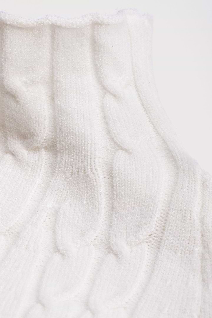 Turtleneck Sweater Cable Knit Poncho - White