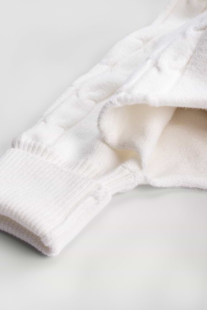 Turtleneck Sweater Cable Knit Poncho - White