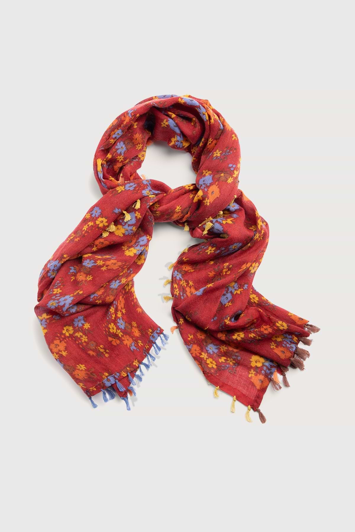 Atalia Multi Floral Scarf - Red