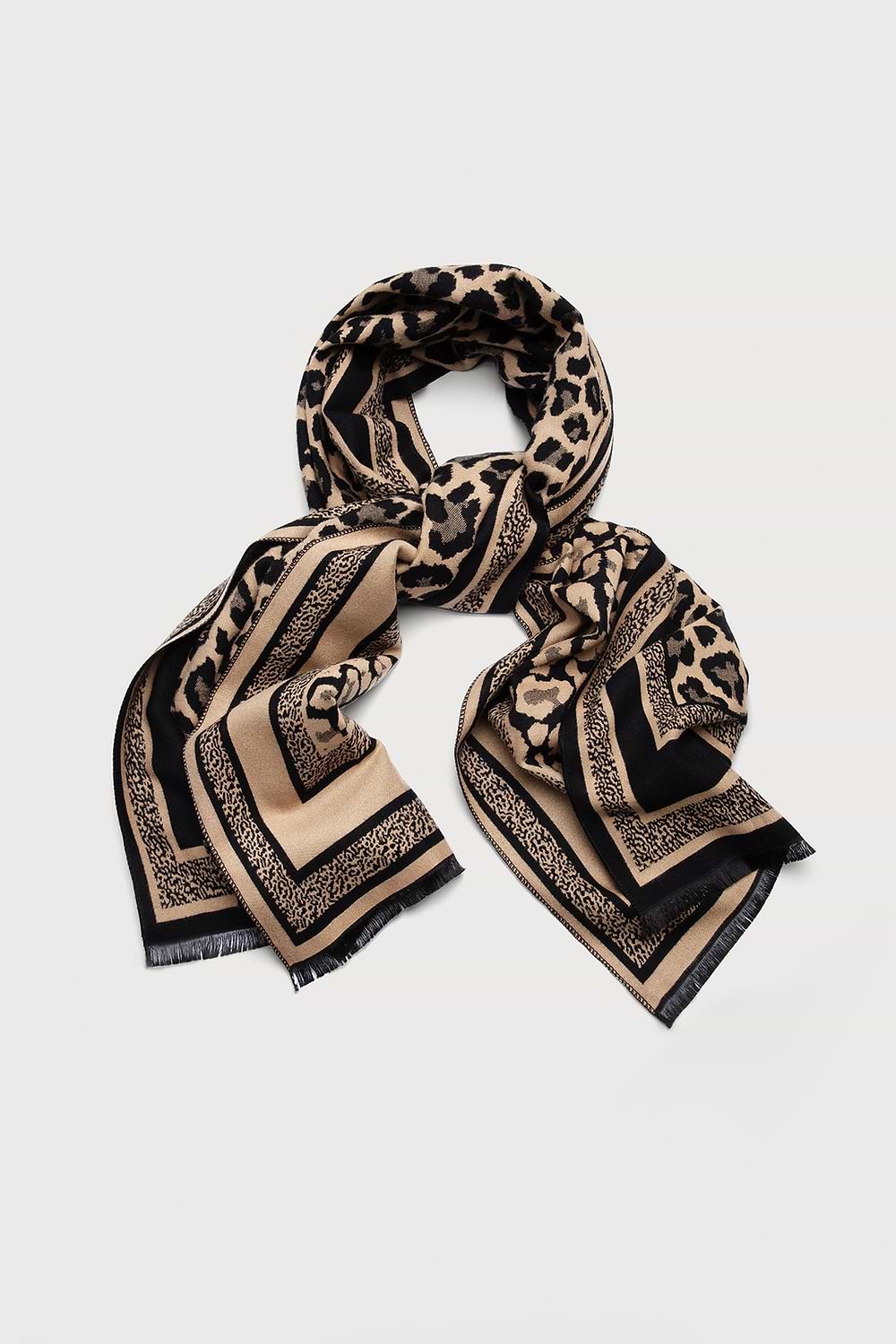 Reversible Leopard Pattern Scarf - Wheat
