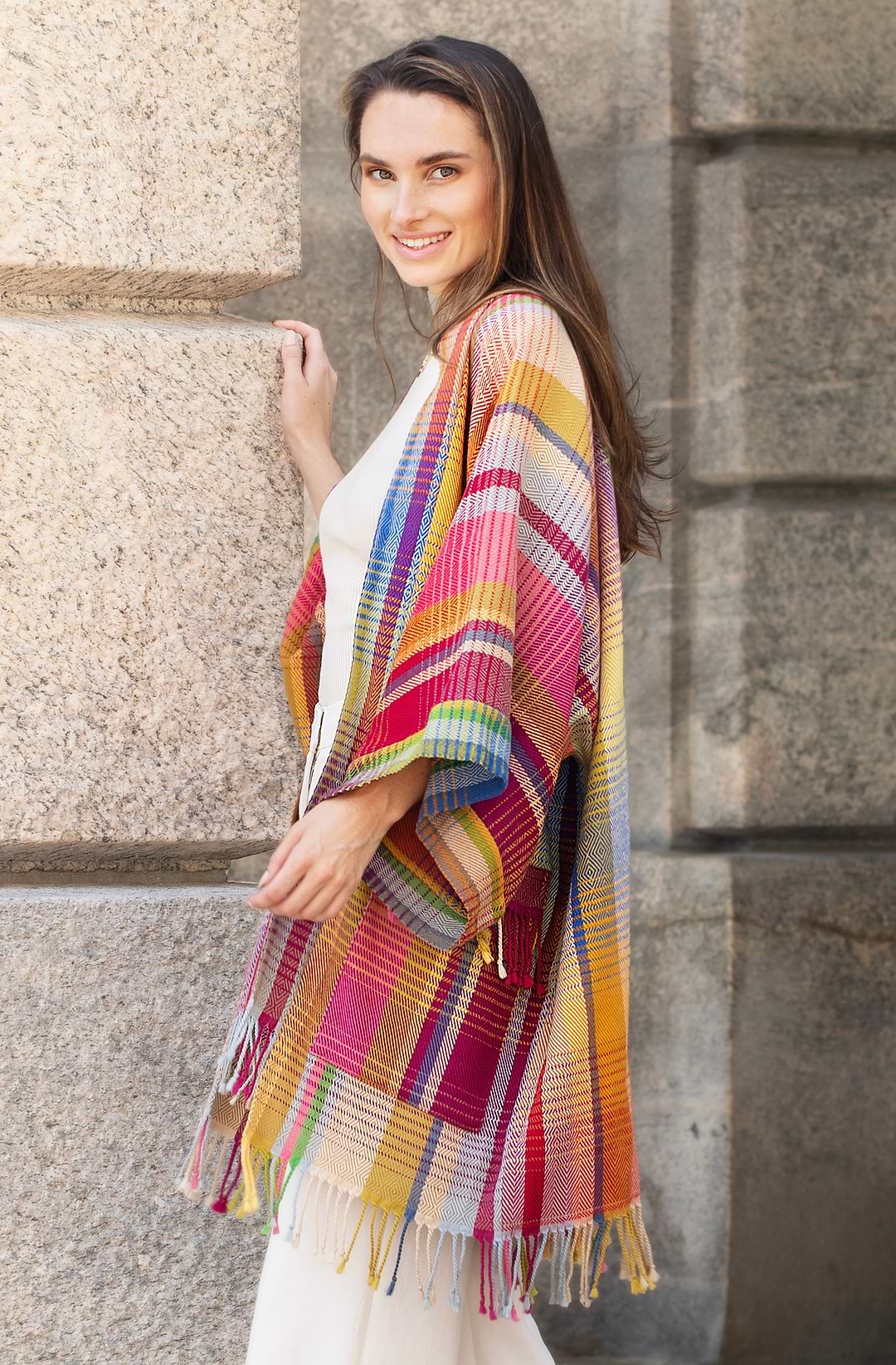 Rainbow Tartan Long Jacket - Green Yellow